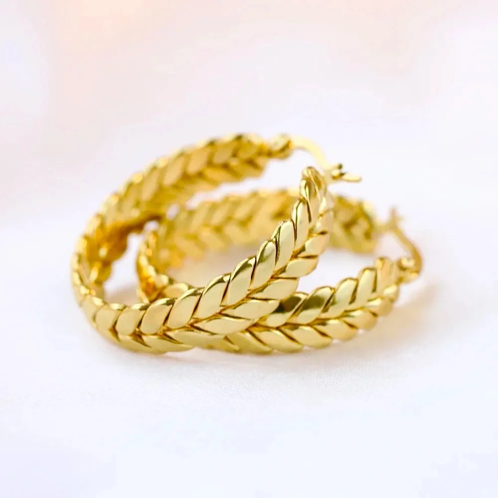 18K gold Plated Braided Woven Hoop Earrings - Picture 5 of 5
